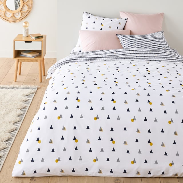 Housse de couette percale de coton, Digna - Bleu/blanc/jaune - 240 x 220 cm