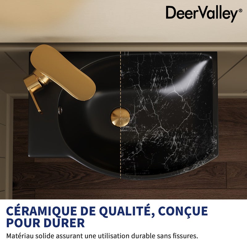 Vasque Lave Main DeerValley 400×280 mm, vasque rectangulaire en céramique noire mate, cuve à droite avec trou de robinet à gauche - 5