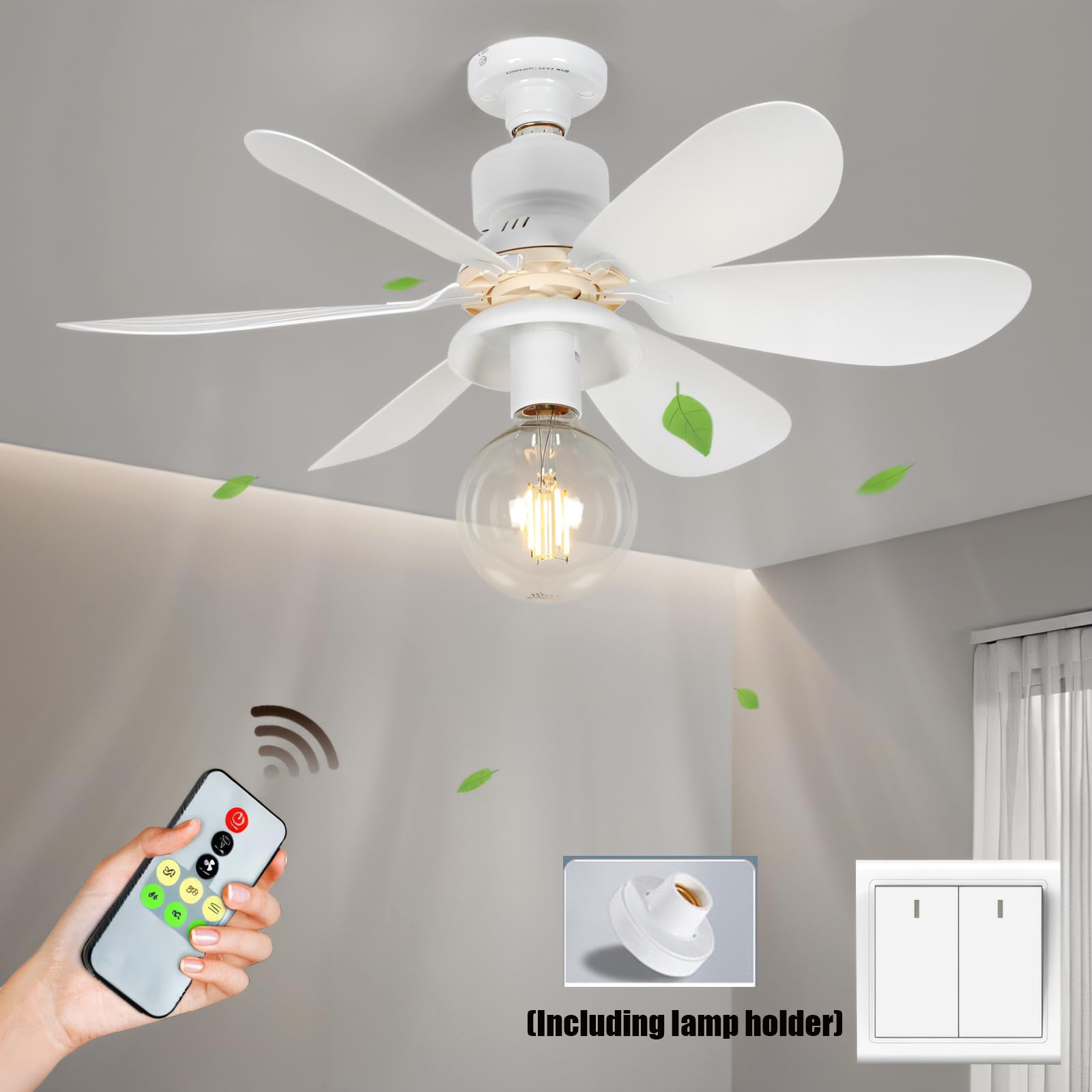 Lampa sufitowa LED z wentylatorem cm z pilotem i gwintem trzy prędkości łatwa instalacja do sypialni i salonu biała żarówka nie jest dołączona