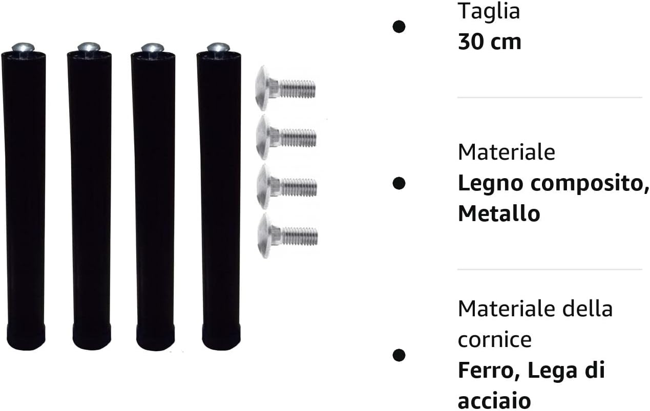 Set 4 Piedi Per Rete Letto In Ferro - Altezza 30cm Con Bulloni E Tappi Antiscivolo | Universali Per Tutti I Letti - Foto 8