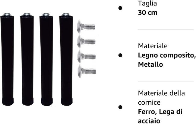 Set 4 Piedi Per Rete Letto In Ferro - Altezza 30cm Con Bulloni E Tappi Antiscivolo | Universali Per Tutti I Letti - Foto 8