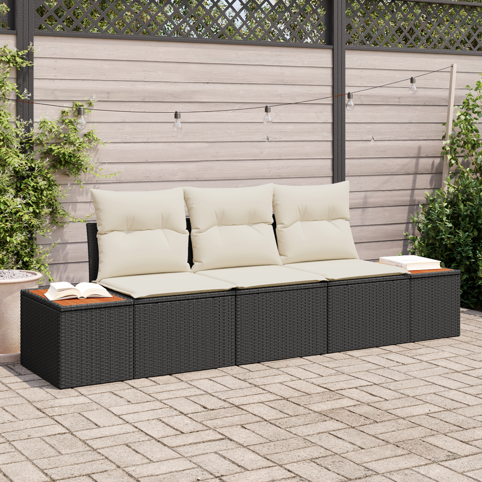 Zestaw Sof na Ogród 3 pcs Czarny i kremowy Polirattan vidaXL