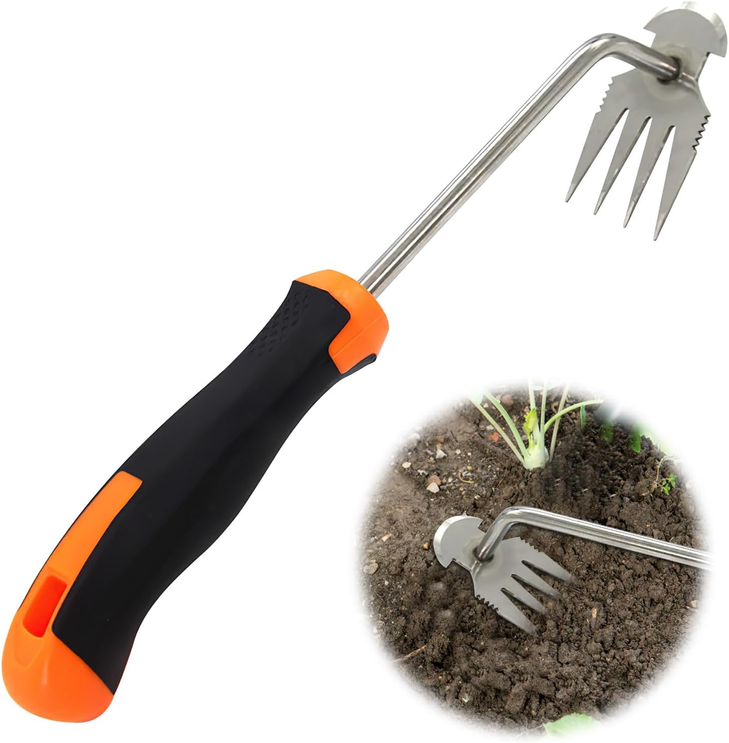 Désherbeur Manuel Jardin - Outil 4 Dents Acier Manganèse - Pour Pissenlits, Chardons - Manche Long 36-55cm - Élimination Racines