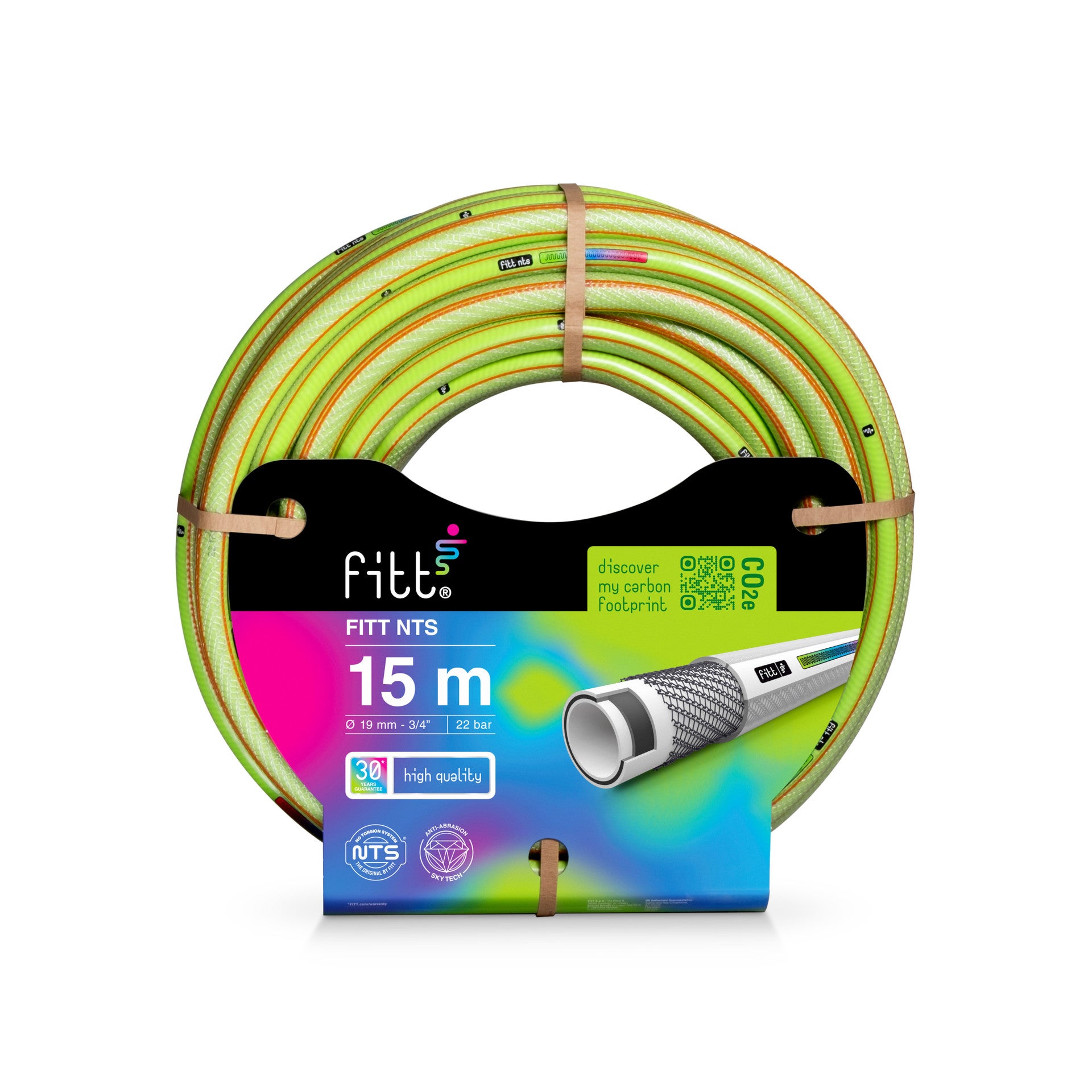 Tuyau D’Arrosage FITT NTS Yellow 5/8'' (15 Mm) 20 M – Kit Avec Lance Réglable & Raccords – Ultra Souple Anti-Torsion & Anti-UV