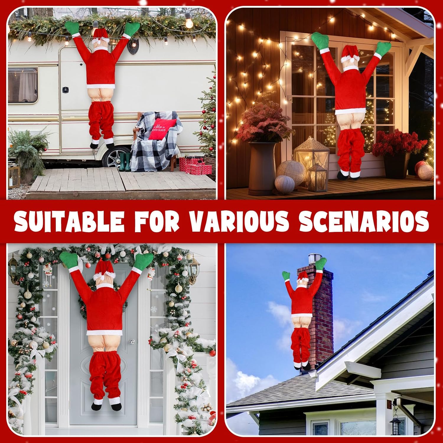 Gran adorno navideño colgante, Papá Noel trepador, para decorar un techo, ventana o balcón (170 cm) - 5