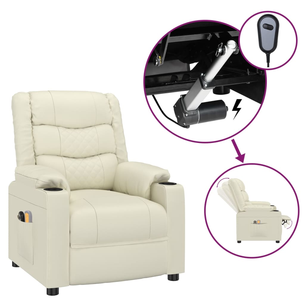 Sillón de salón | silla de relax | sillón de masaje eléctrico cuero sintético crema cfw46553