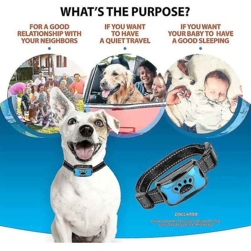 Collar antiladridos 3 en 1 para perros, dispositivo para ladridos excesivos, entrenamiento antiladridos seguro, inofensivo y sin crueldad animal, azul - 3