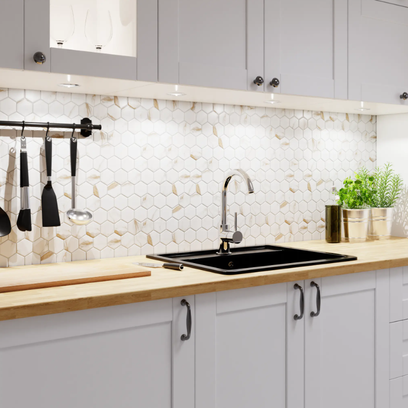 Mosaïque en céramique sur filet pour salle de bain ou cuisine 29.7 cm x 26.2 cm - Gold Honey - 6