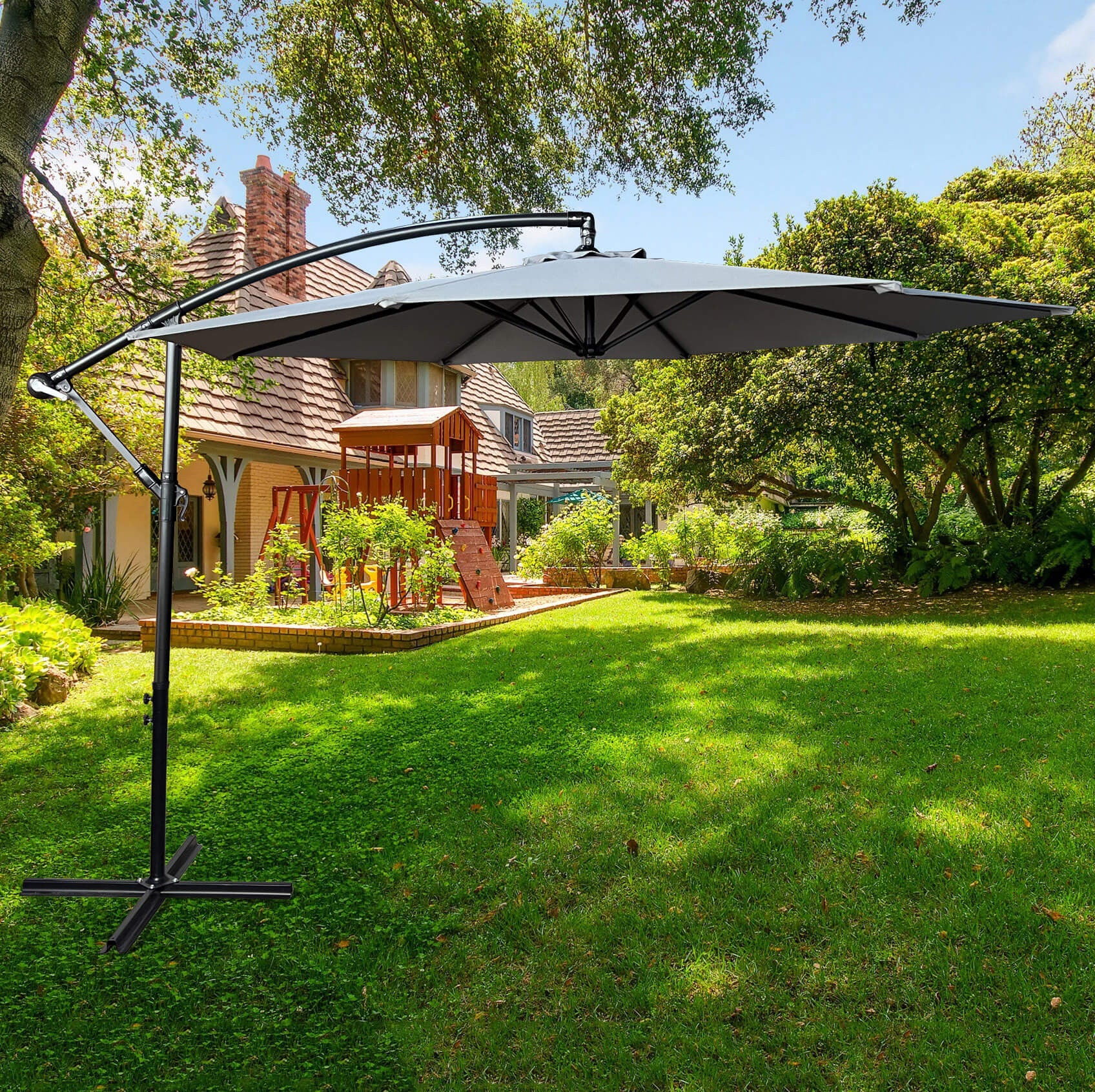 Parasol de jardin ASTER avec protection UV gris clair, Poids 12,1 kg Dimensions L300 x l300 x H245 cm - 9