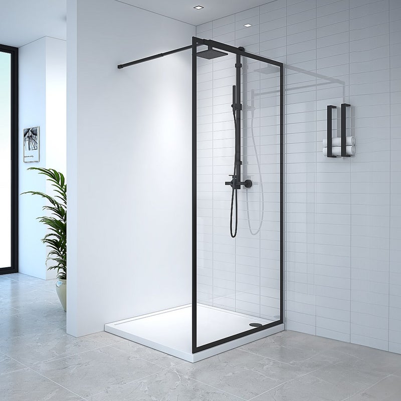 Ścianka prysznicowa do kabiny walk-in - 100 x 200 cm - Czarny mat - Szkło hartowane - AMBERI