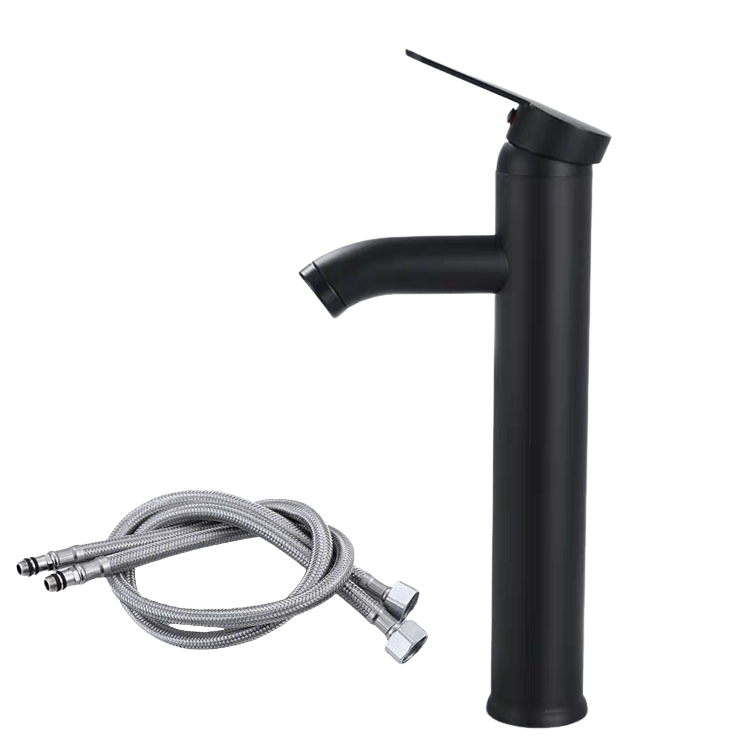 Matowa czarna bateria umywalkowa, bateria mieszaczowa z ciepłą i zimną wodą, bateria umywalkowa jednouchwytowa (kolor: wysoka czerń)