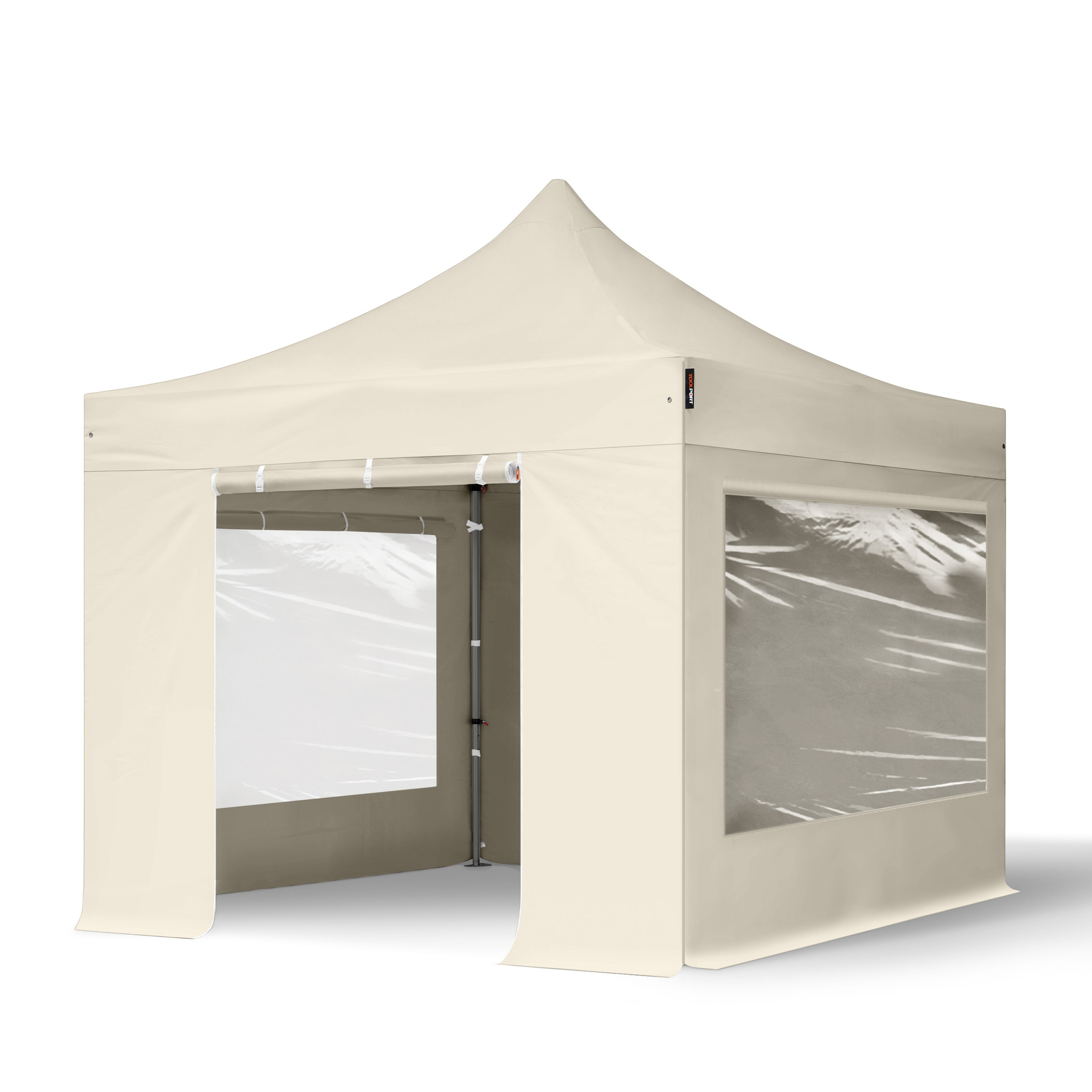 3x3 m Namiot Ekspresowy, PREMIUM Stal 40mm, ze ścianami bocznymi, okna panoramiczne, kremowy