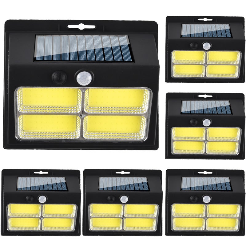 Zestaw 6 zewnętrznych lamp solarnych z czujnikiem ruchu, słoneczne lampy ścienne bezpieczeństwa z 3 trybami do ogrodu, na ogrodzenie, 120 COB