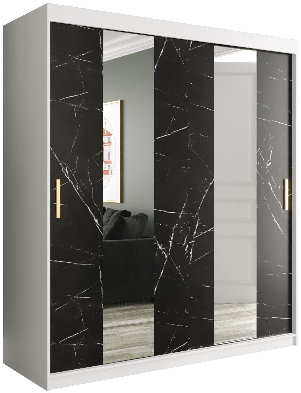 Szafa przesuwna garderoba MARMUR POLE 180 x 62 x 200 cm Biały + Marmur Czarny - Abiks Meble
