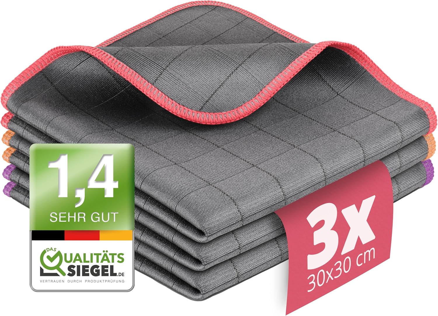 3x ściereczki z mikrofibry do czyszczenia okien – dla krystalicznie czystych i bez smug okien – ściereczka z mikrofibry H2O 30x30 cm