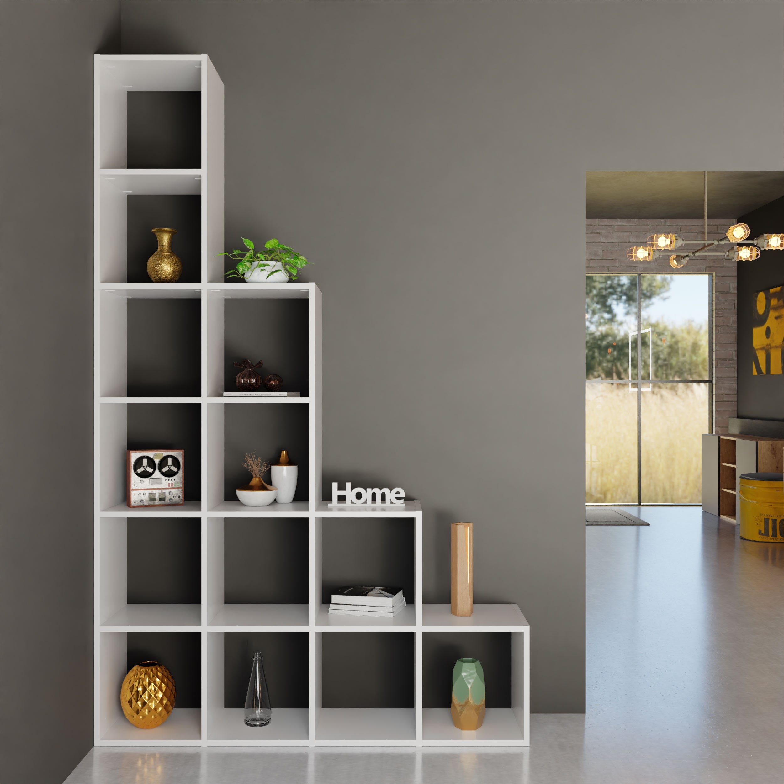 Bibliothèque étagère En Escalier Vicco – 9 Compartiments – Coloris Anthracite