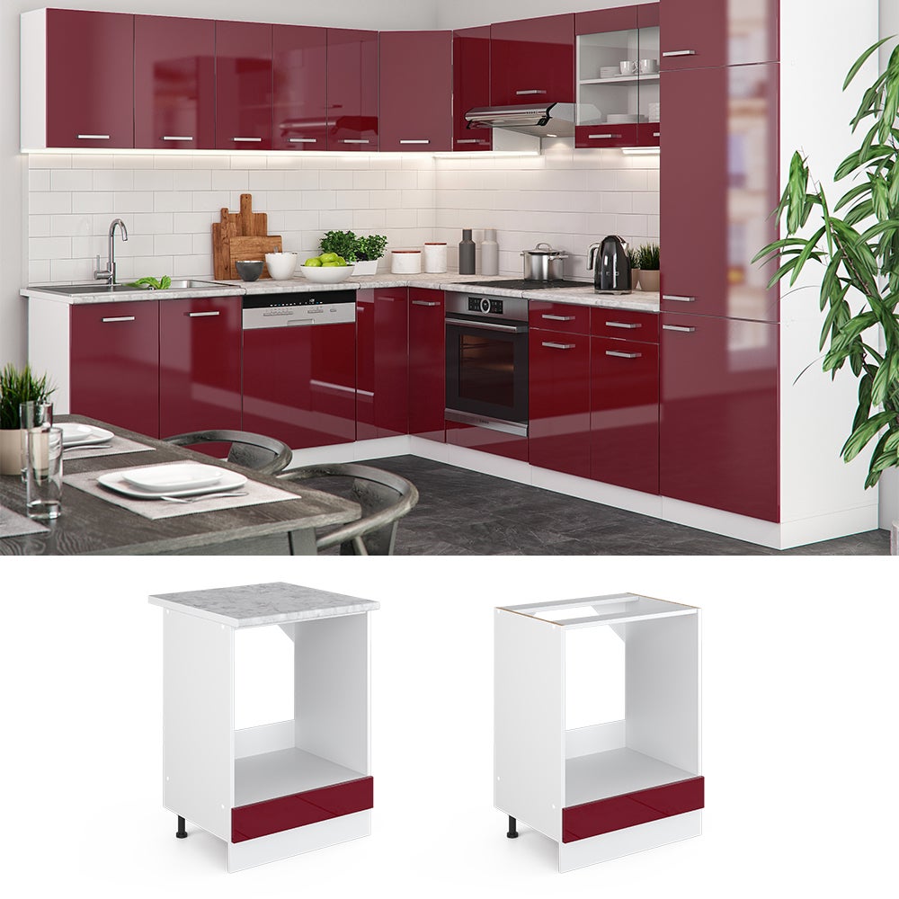 Vicco Meuble pour four R-Line, Rouge brillant, 60cm , PT Marbre - 2