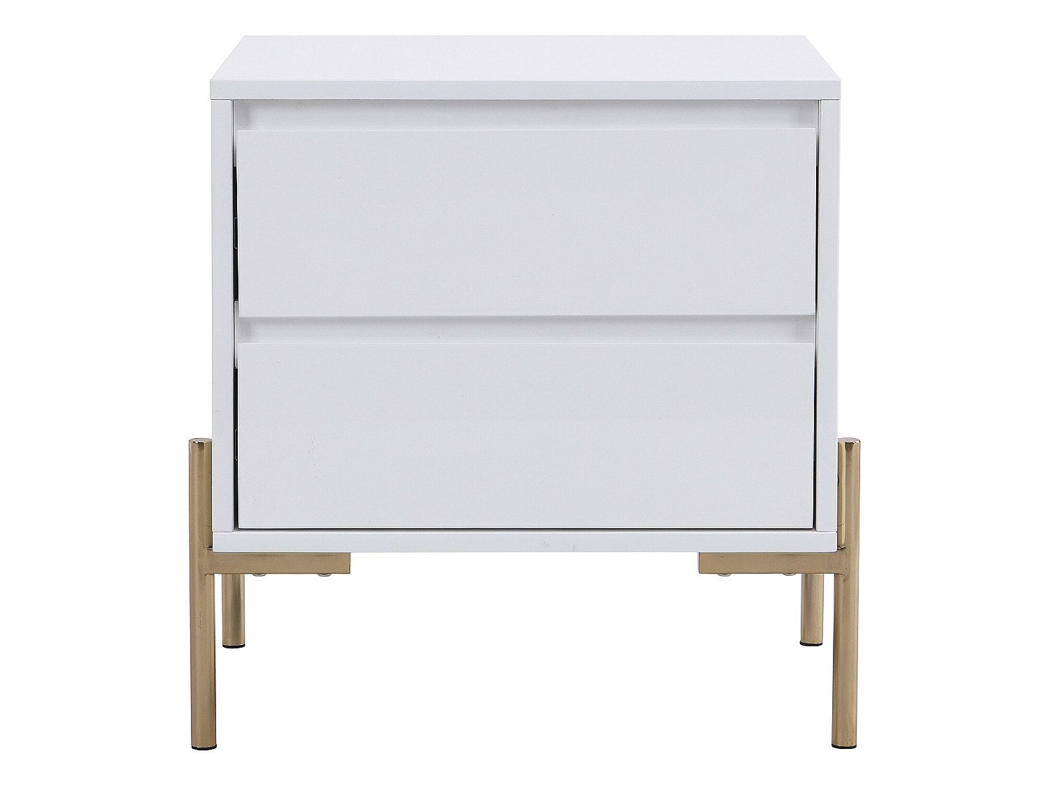 Lot de 2 tables de chevet avec 2 tiroirs - MDF et métal - Blanc laqué et doré - KORASA - 3