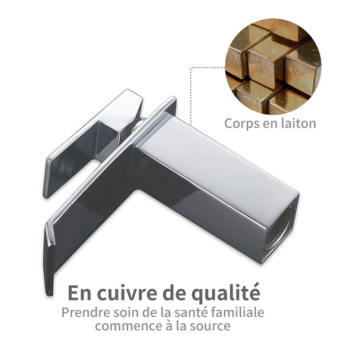 Robinet Salle de Bain Cascade Robinet de Lavabo en Laiton Mitigeur de Salle de Bain Chromé Forme Carré - 3