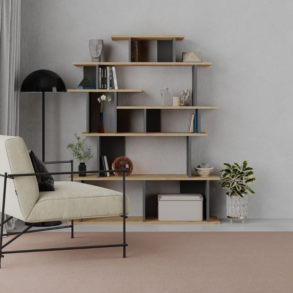 Libreria design Apollon 120x149 colore rovere e antracite - 3