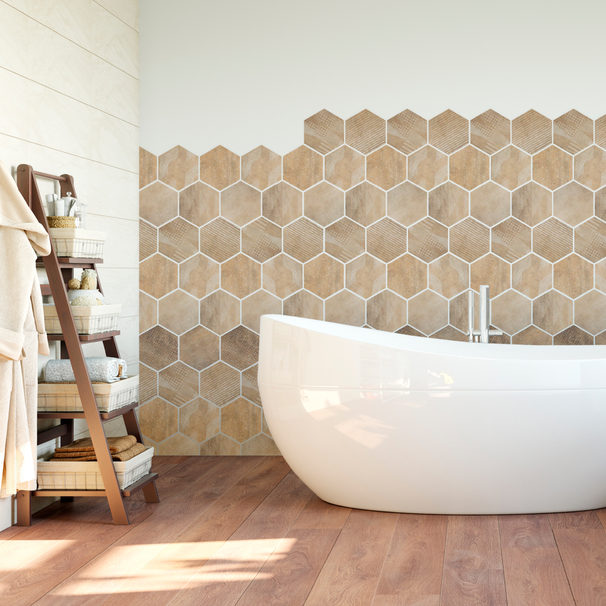 Vinilo azulejos hexagonales madera resistida - adhesivo pared - sticker revestimiento - 28stickershexagones10x9cm