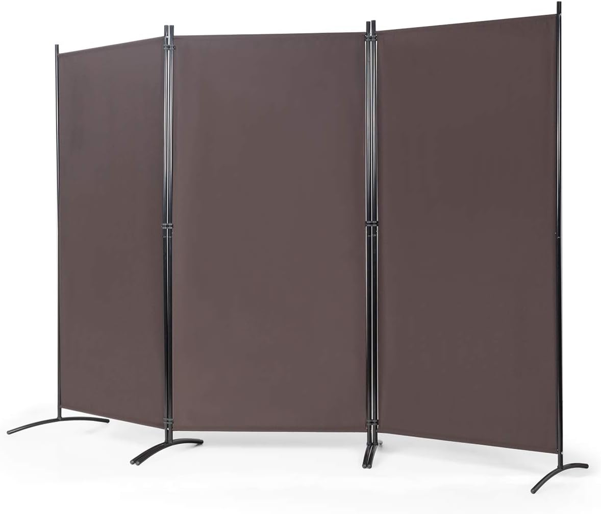 Parawan 4-częściowy składany, ścianka działowa z metalu i poliestru, ochrona przed wzrokiem, do domu, biura, na taras (kawa, 3-częściowa)
