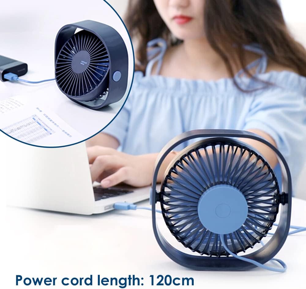 Mini Ventilador de Secretária USB Portátil e Silencioso, 3 Velocidades Ajustáveis, Alimentação via USB, Ideal para Casa e Escritório (Azul) - 3