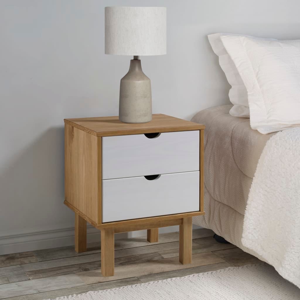 Pin Option Html Table de chevet marron et blanche, bois de pin massif, 45 × 39 × 57 cm ...