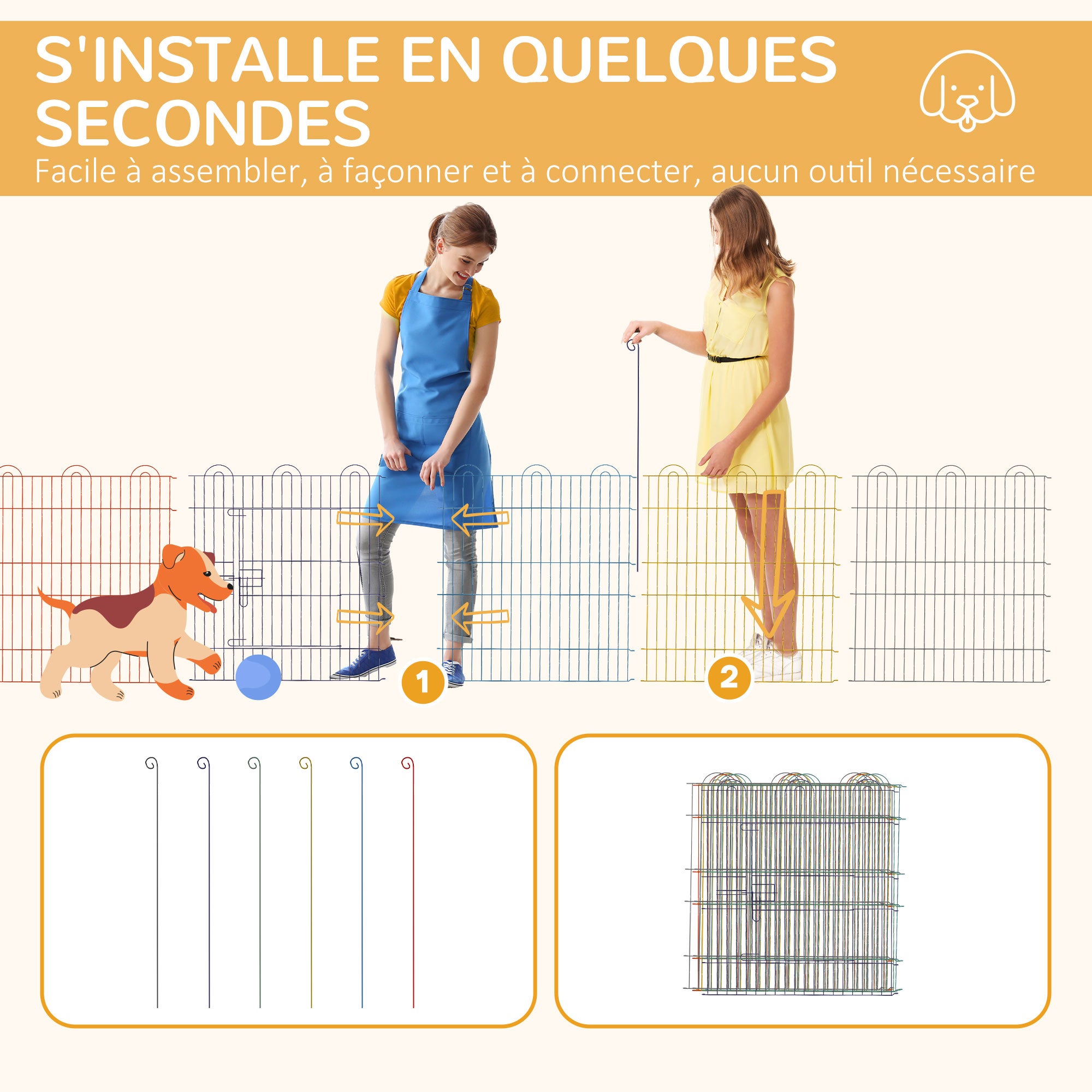 Enclos pliant - PawHut - pour chiens petits animaux intérieur et extérieur - 6 panneaux avec porte - Ø 120 x 60 cm - multicolore - 4