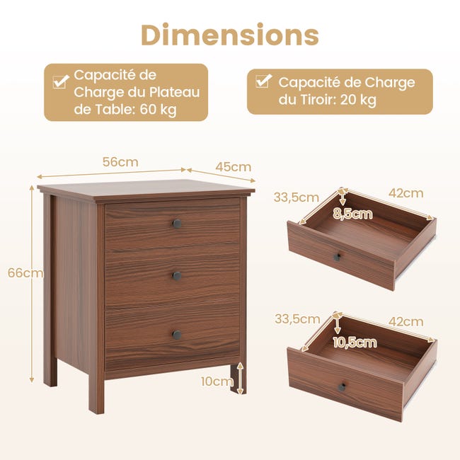 Tribesigns Lot de 2 Tables de Chevet à 3 tiroirs - Design Unique en Tribesigns Lot de 2 Tables de Chevet à 3 tiroirs - Design Unique en