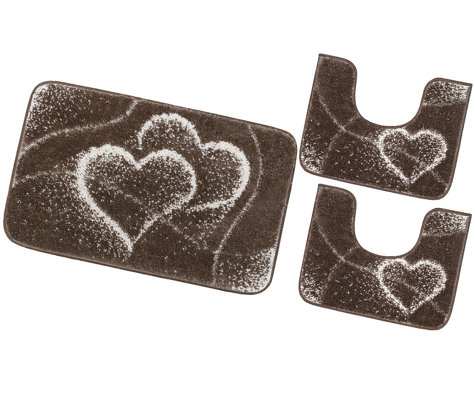 Juego de 3 alfombrillas de baño para inodoro lavabo moderna suave antideslizante absorbente color sólido corazones marrón