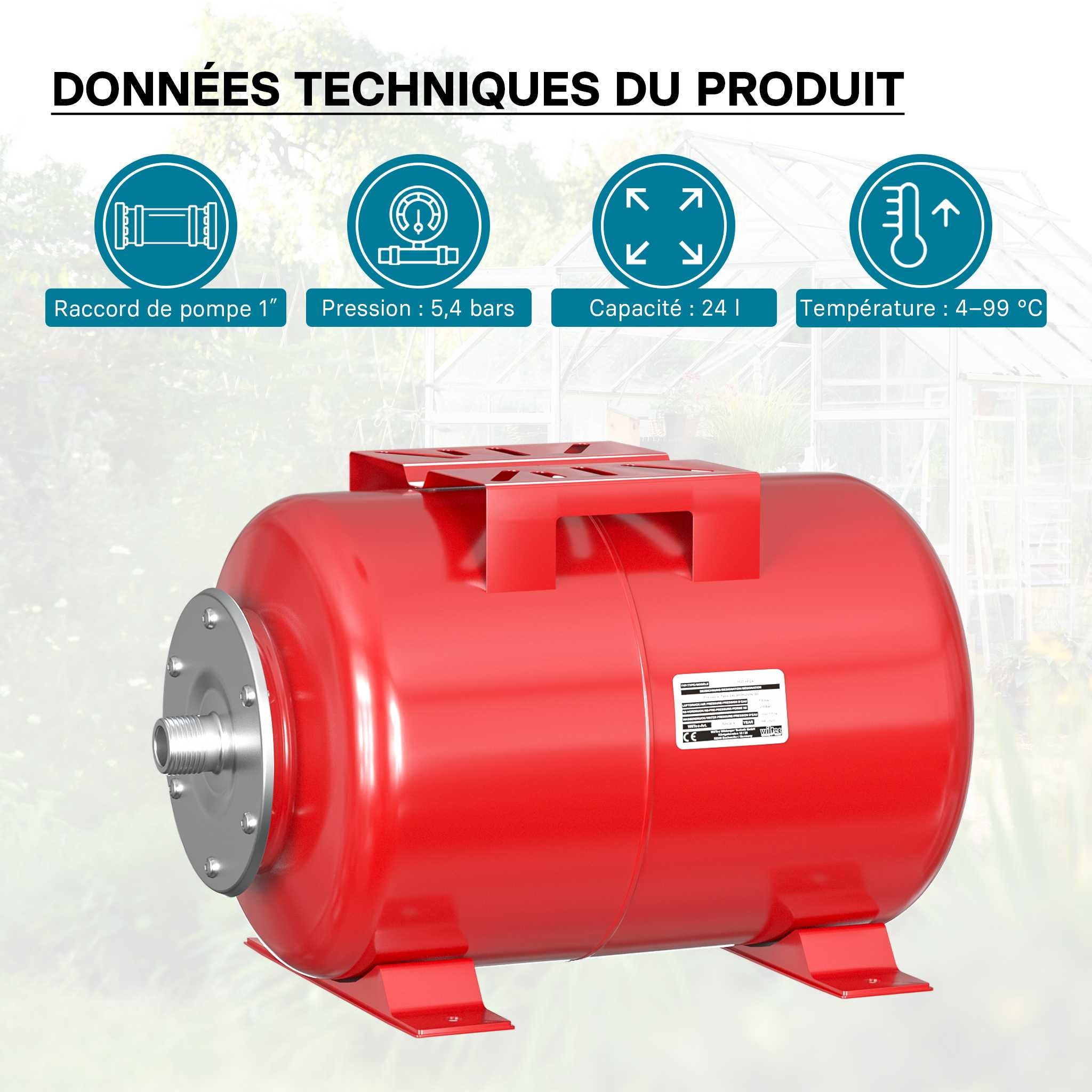 Vaso de expansión membrana EPDM 24L, depósito de presión, calderín para grupo de presión doméstico - 3