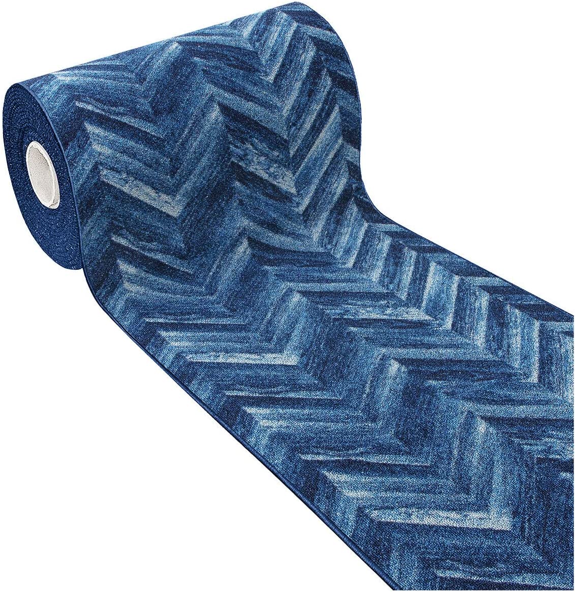 Alfombra de cocina 50x115 cm tejido plano antideslizante pasillo de baño efecto parquet azul