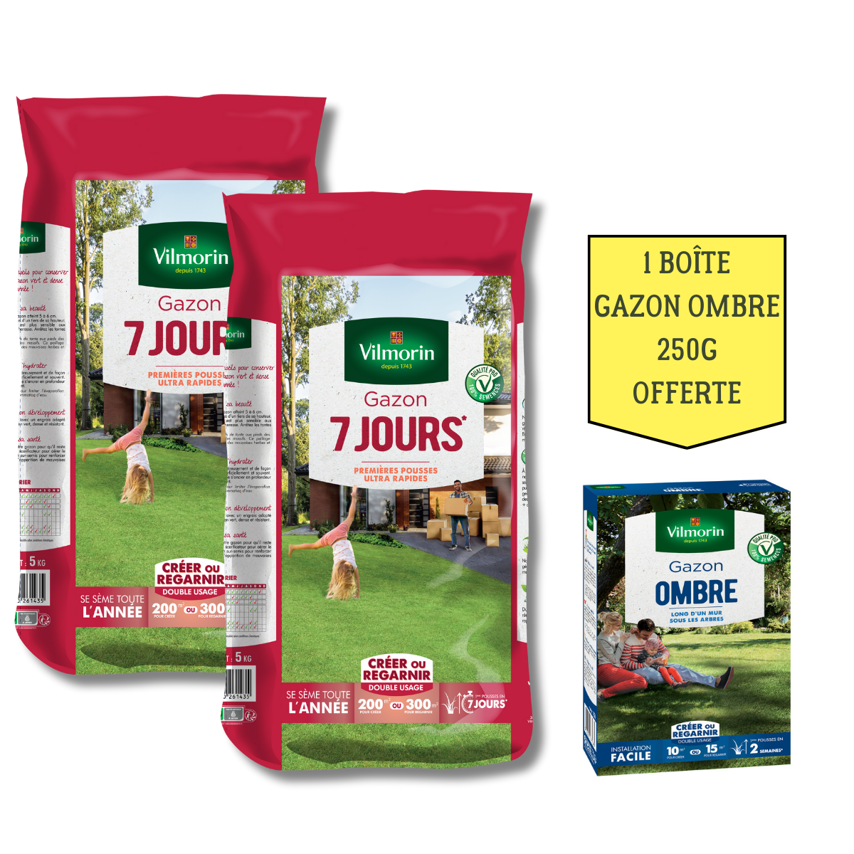 Gazon Ombre Gazon Vilmorin 7 Jours Ombre - 3kg 1kg - Semis Rapide Toute L'Année Gazon Ombre Résistante