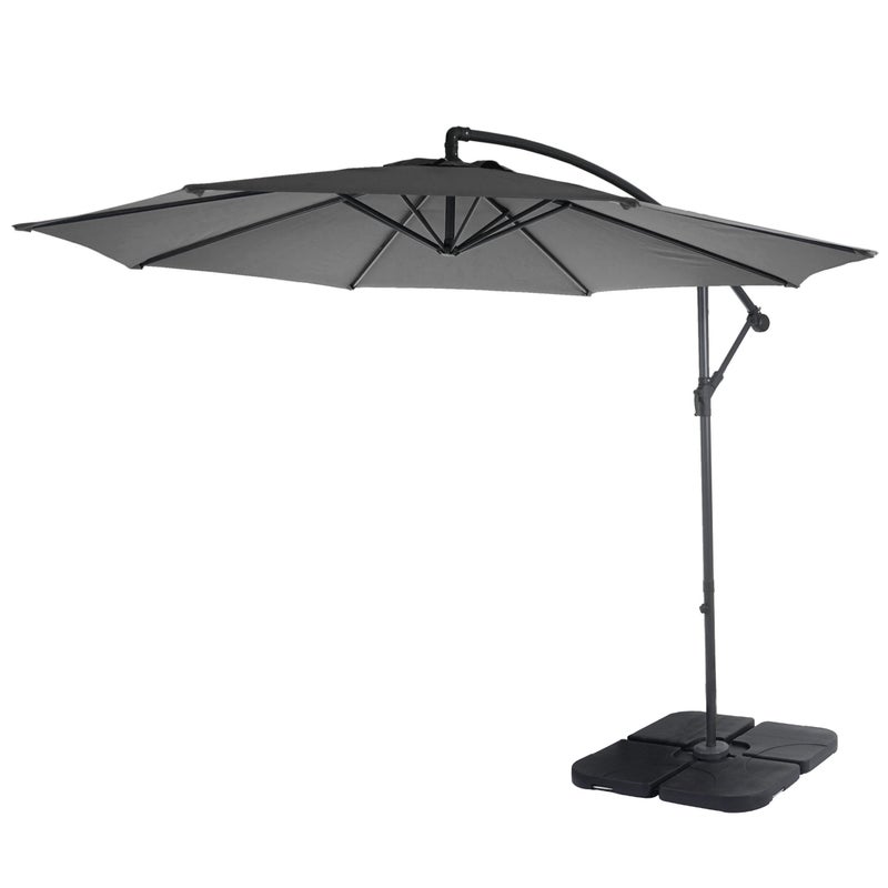 Parasol ogrodowy Acerra, parasol przeciwsłoneczny, Ø 3 m, odchylany, poliester/stal 11 kg ~ szary z podstawą