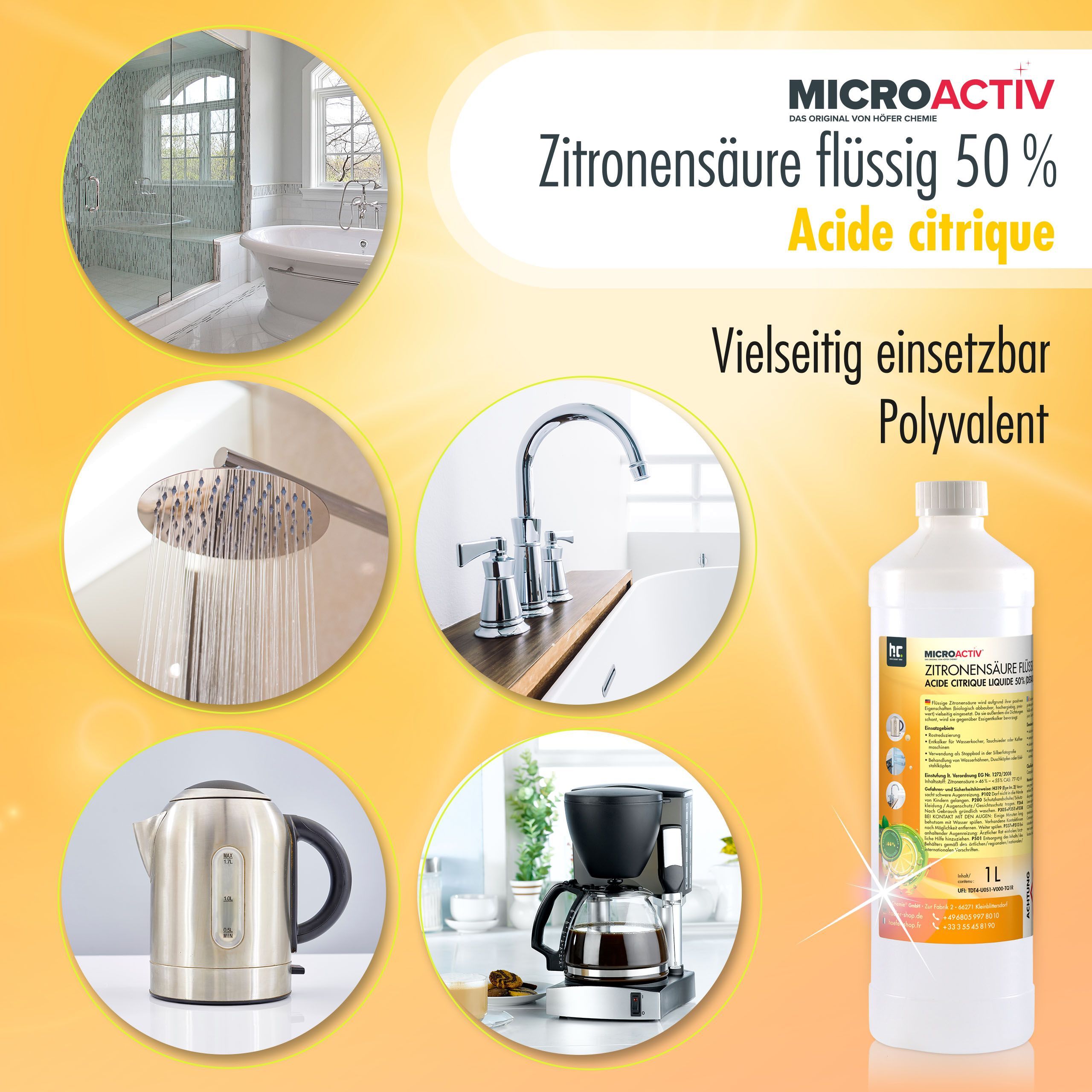 1 x Acide Citrique Liquide 50% Microactiv® détartrant en bidon de 5 L - 4
