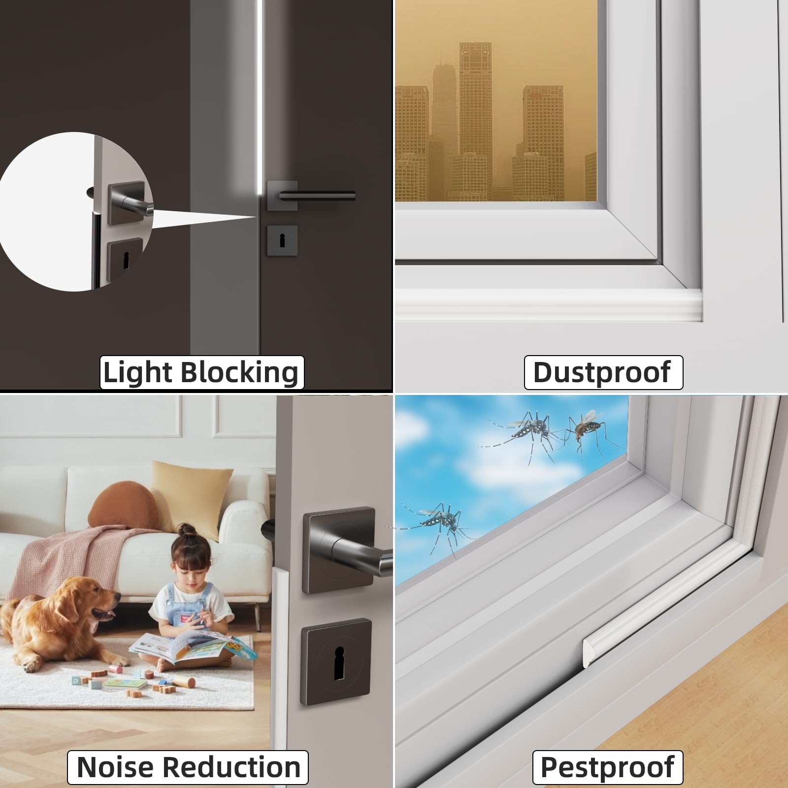 Burlete autoadhesivo 5M para puertas y ventanas, burlete e insonorización, cinta de espuma para marcos de puertas, blanco - 6