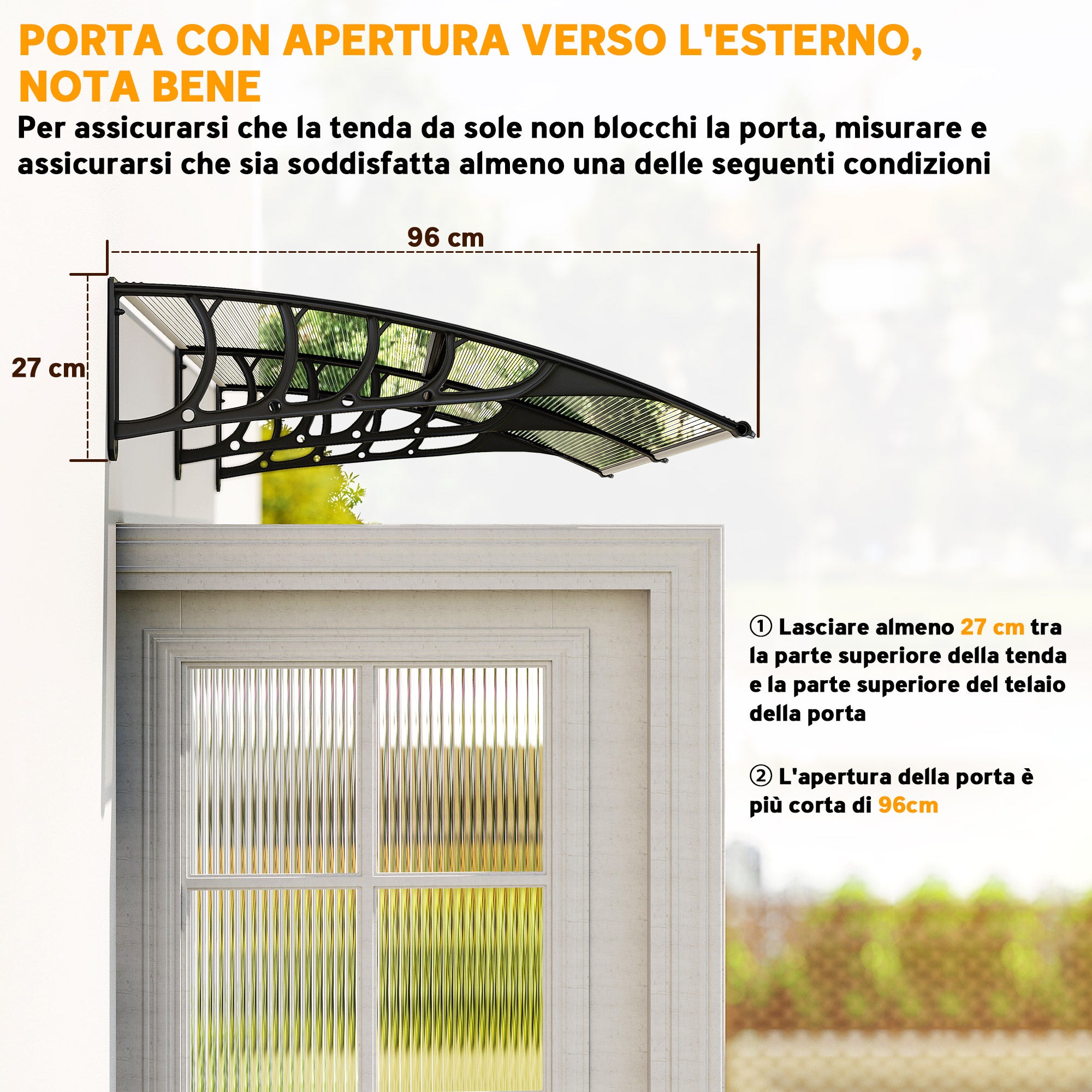 Cobertura moderna em policarbonato, alumínio e PP para varandas, janelas e portas, 200x96x27 cm - 9