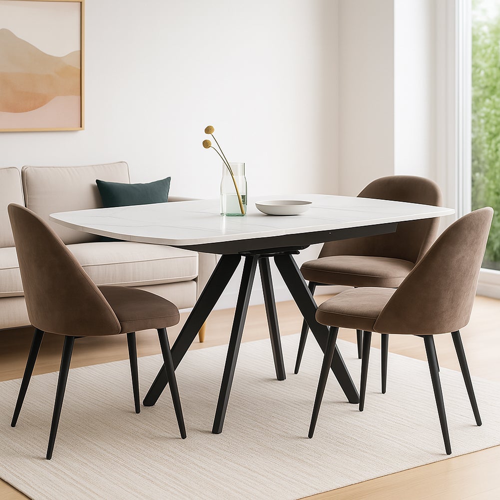 Tavolo Allungabile Rotante Ceramica Effetto Marmo Bianco 6-8 Posti Salvaspazio - 3