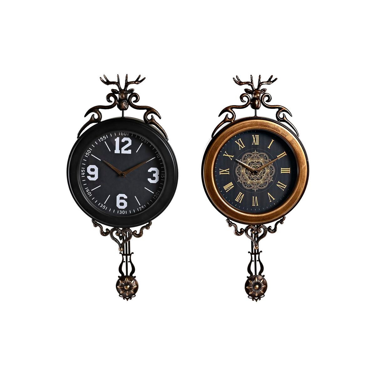 Reloj de pared dkd home decor 27 x 7,5 x 57,5 cm cristal negro dorado hierro péndulo (2 unidades)