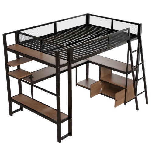 Lit Mezzanine 2 Place avec LED, Lit Superposé Enfant 140x200 avec fnombreux rangements et poste de travail intégré,Noir(Sans Matelas) - 9