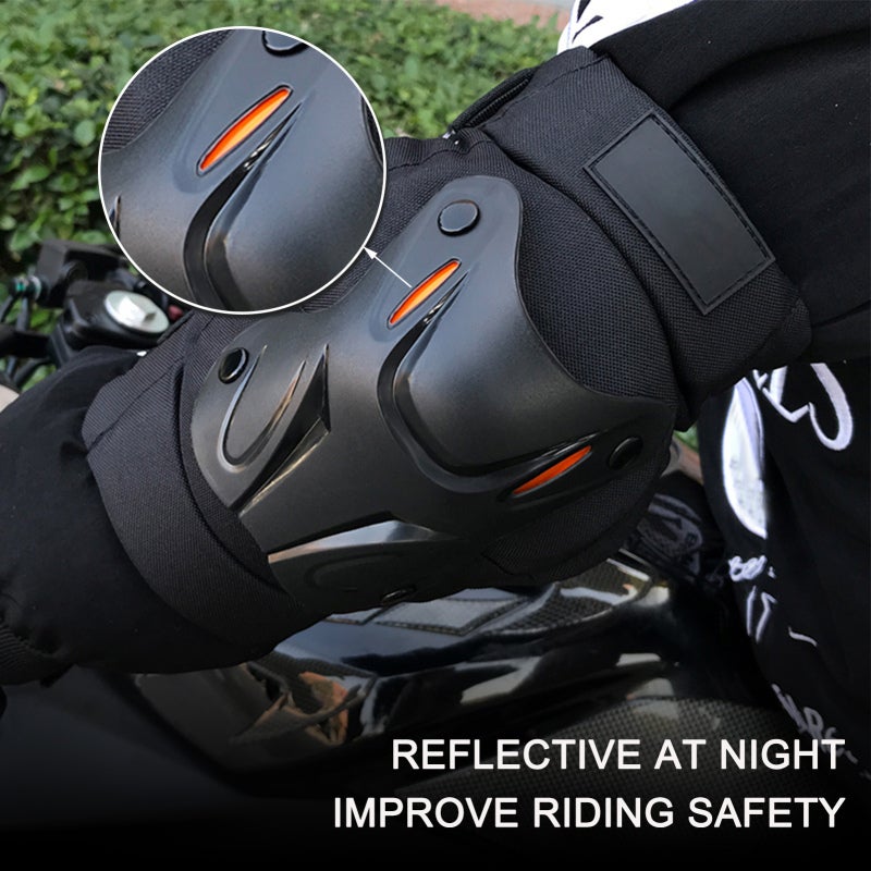 Conjunto de 2 joelheiras ajustáveis para motociclismo, cotoveleiras aquecidas, proteção contra quedas com faixa refletora. - 5