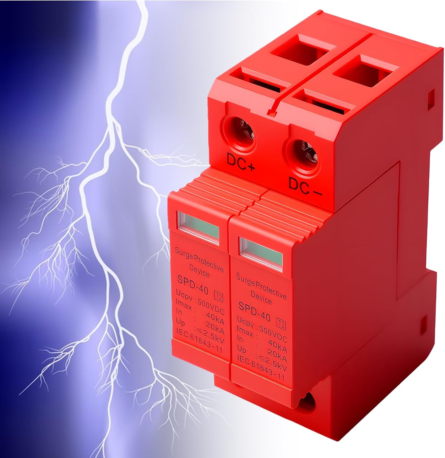 Descărcător de supratensiune de joasă tensiune 2P 20– 40 kA 500V pentru protecție la supratensiune, compatibil cu instalațiile fotovoltaice