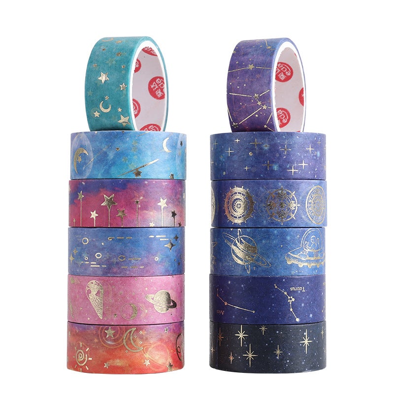 Washi Tape, 12 rolek taśmy klejącej, taśma dekoracyjna ze złotej folii, taśma dekoracyjna 15 mm x 2 m