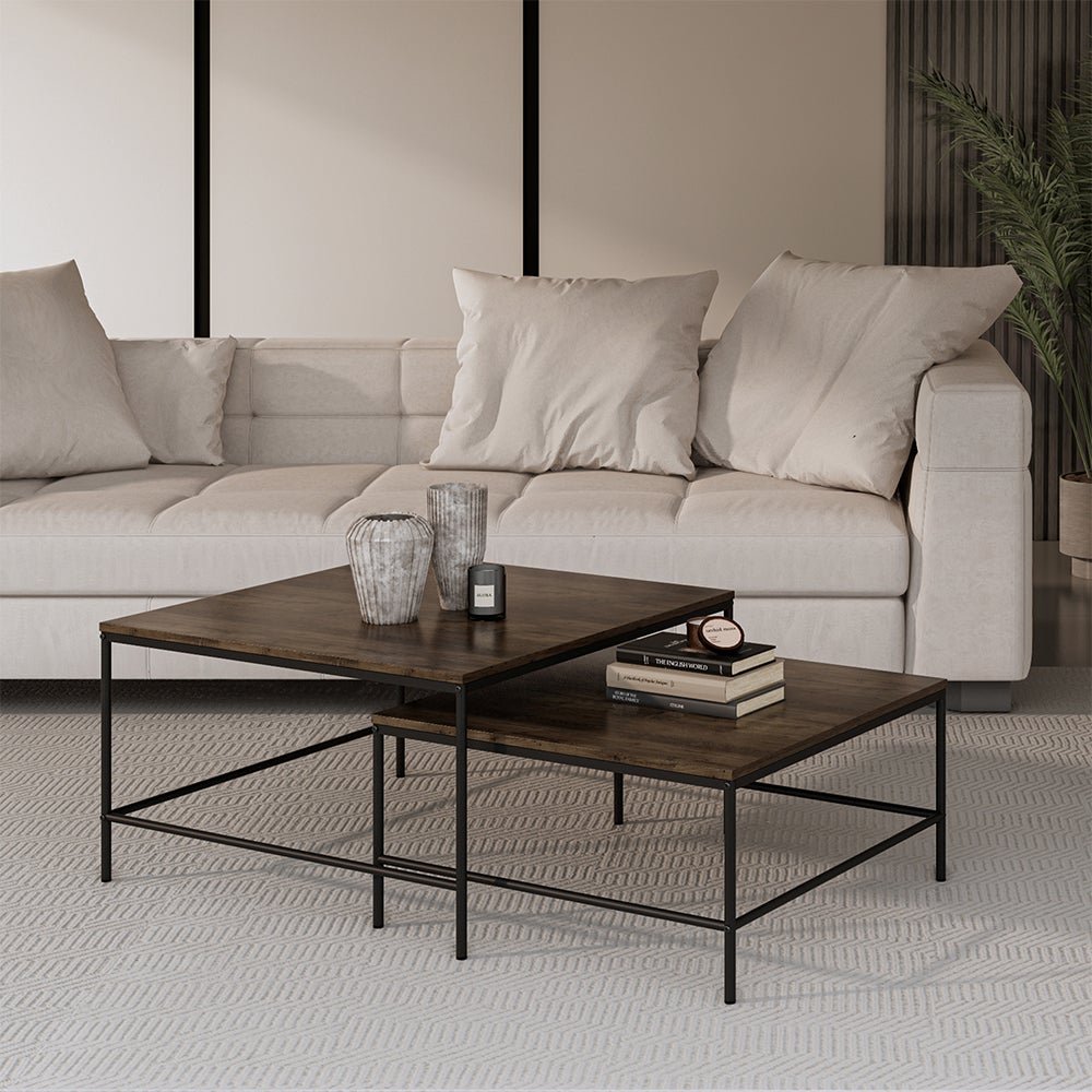 Vicco Set de tables basses Ramio, Chêne rustique/noir, 80x80cm 2 pièces - 3