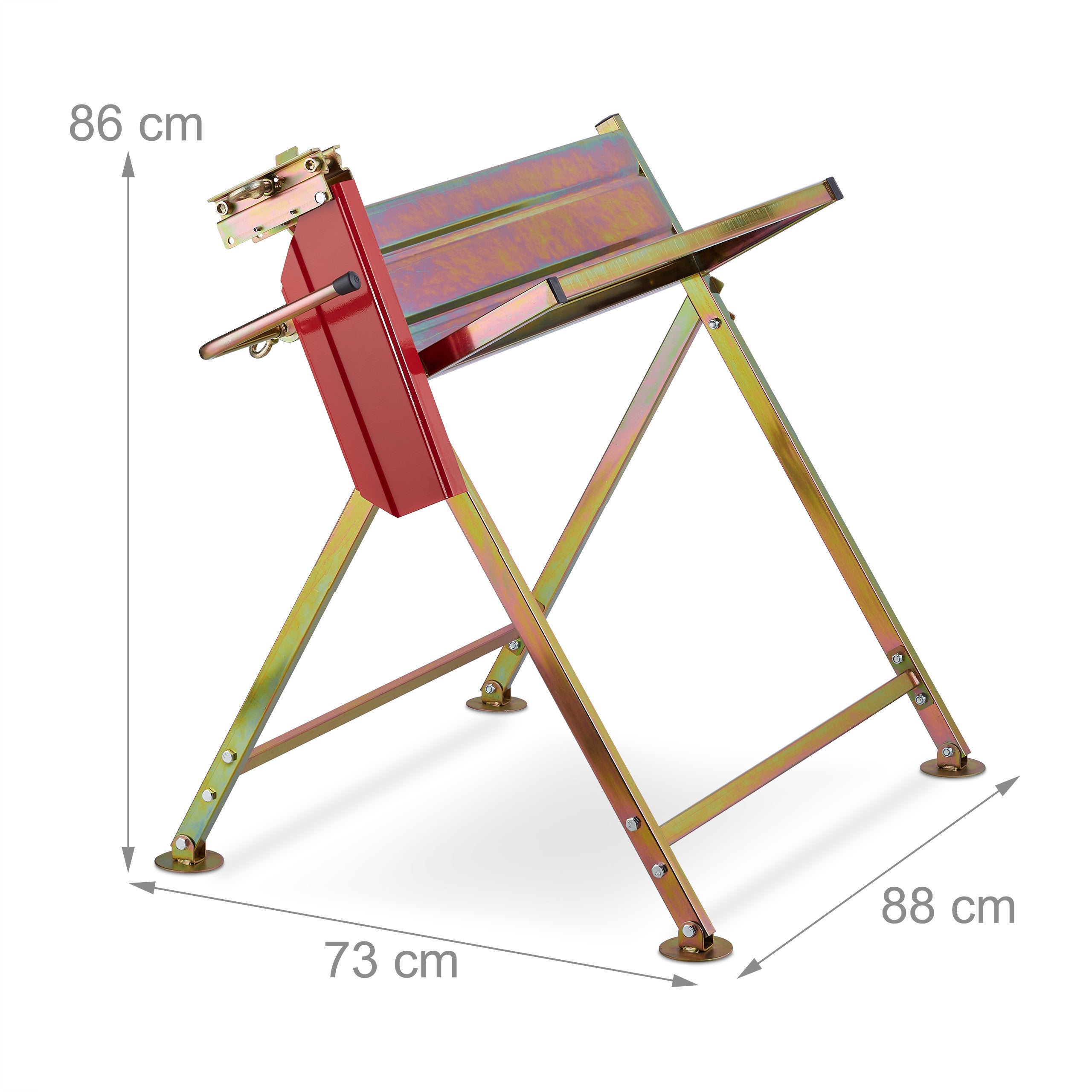 Chevalet sciage, support pour tronçonneuse, protège-guide, barre mesure coupe, charge max 120&nbsp;kg, métal, doré, Relaxdays - 4