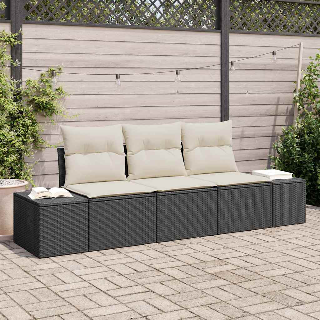 Zestaw Sof z poduszką 3 pcs Czarny polirattan vidaXL