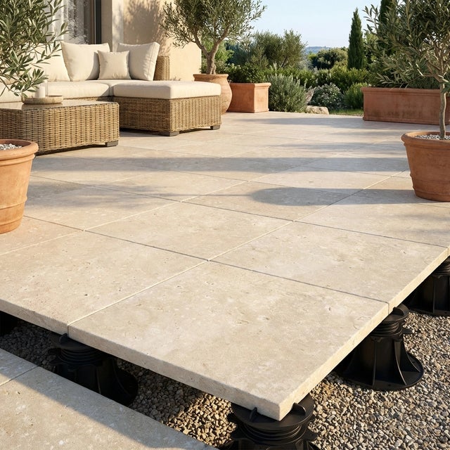 Dalle extérieur sur plots Tivertino beige naturel 2.0 R11 60*60 cm - Réflex Boutique