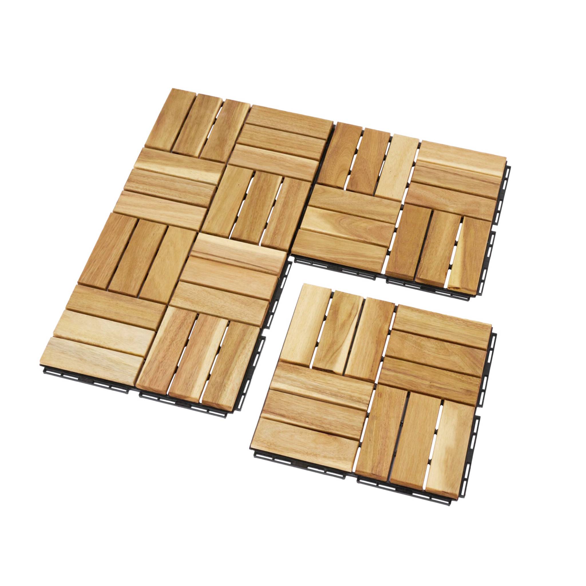 Lot de 10 dalles de terrasses 30x30cm en bois d'acacia. motif carré. clipsables SARRAFO - 5