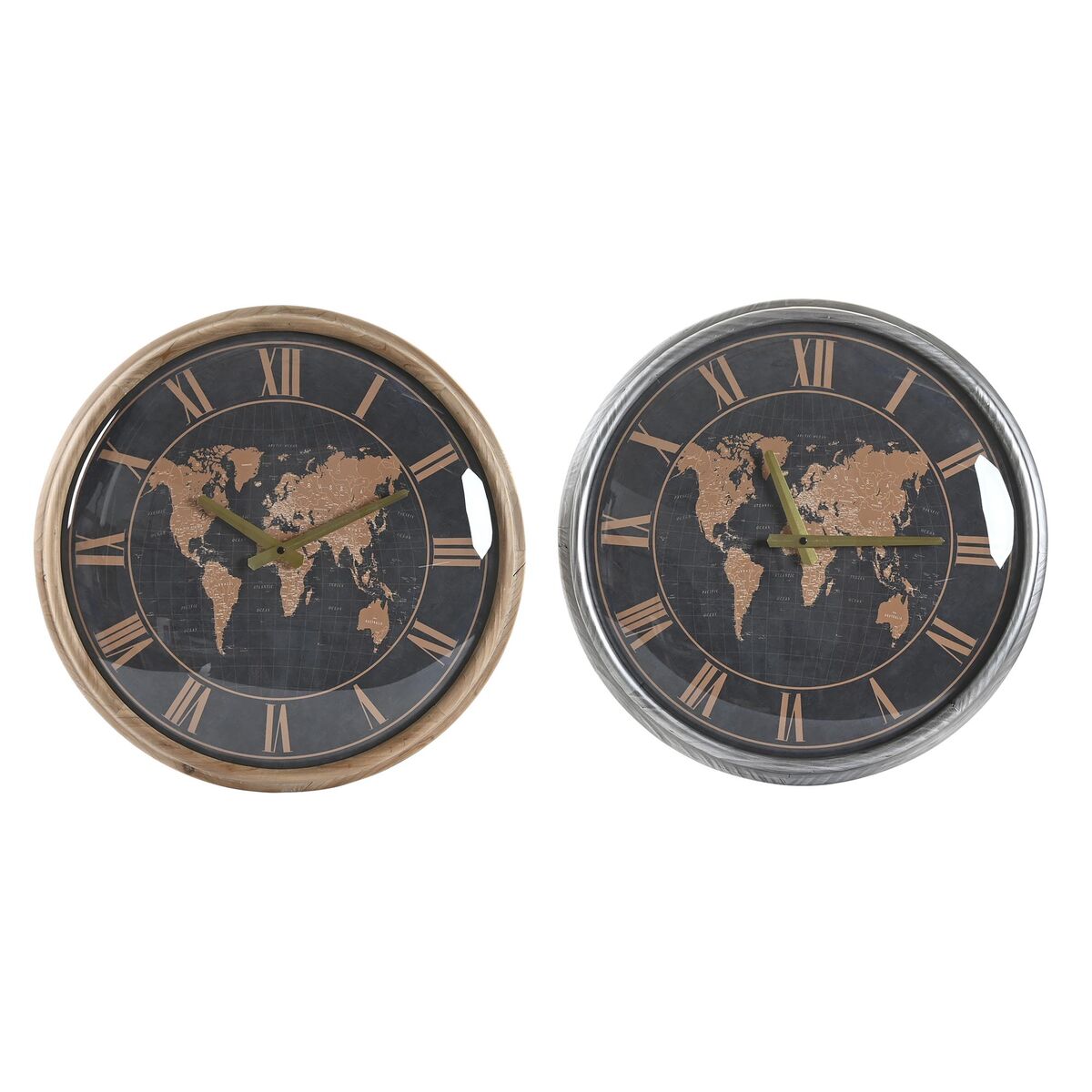 Reloj de pared dkd home decor 46 x 6,5 x 46 cm cristal plateado negro dorado marrón hierro mapamundi (2 unidades)